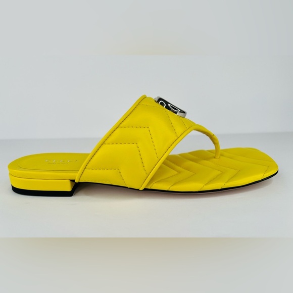 Gucci Marmont Double G Chevron GG Logo Yellow Thong Flat Sandals Size EU 37 - Picture 3 of 11